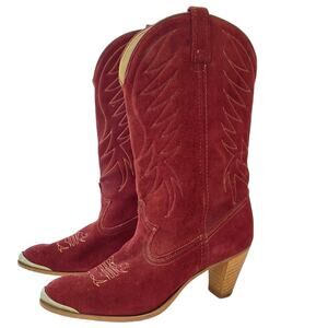 ACME Vintage Burgundy Red Suede Cowboy Boot Size 10 Cowboy Western